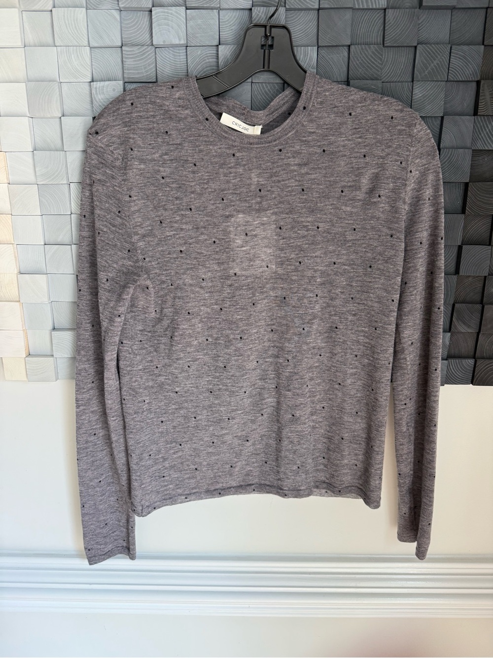 ChicJoc Heather Gray Polka Dot Wool Crewneck Top
